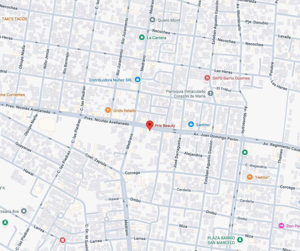 Mapa de Google: Pris Beauty sobre Av. Juan Domingo Perón, a la altura de Medrano, Corrientes